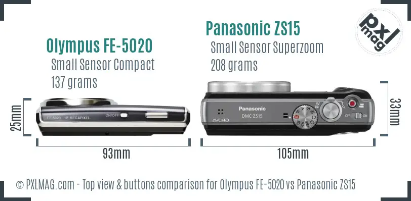 Olympus FE-5020 vs Panasonic ZS15 top view buttons comparison