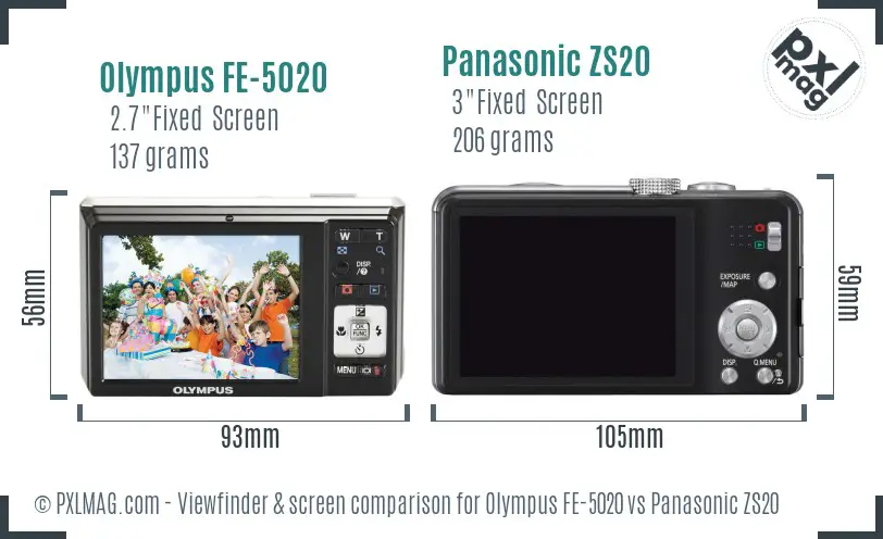 Olympus FE-5020 vs Panasonic ZS20 Screen and Viewfinder comparison