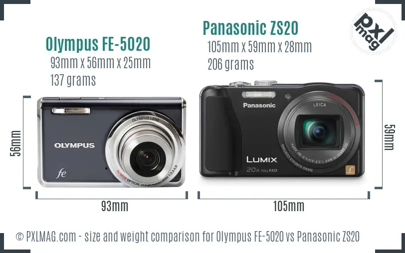 Olympus FE-5020 vs Panasonic ZS20 size comparison