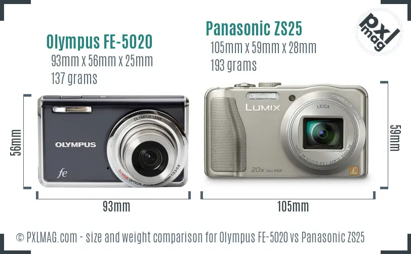 Olympus FE-5020 vs Panasonic ZS25 size comparison