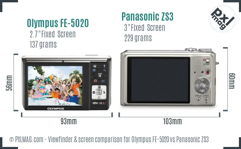 Olympus FE-5020 vs Panasonic ZS3 Screen and Viewfinder comparison