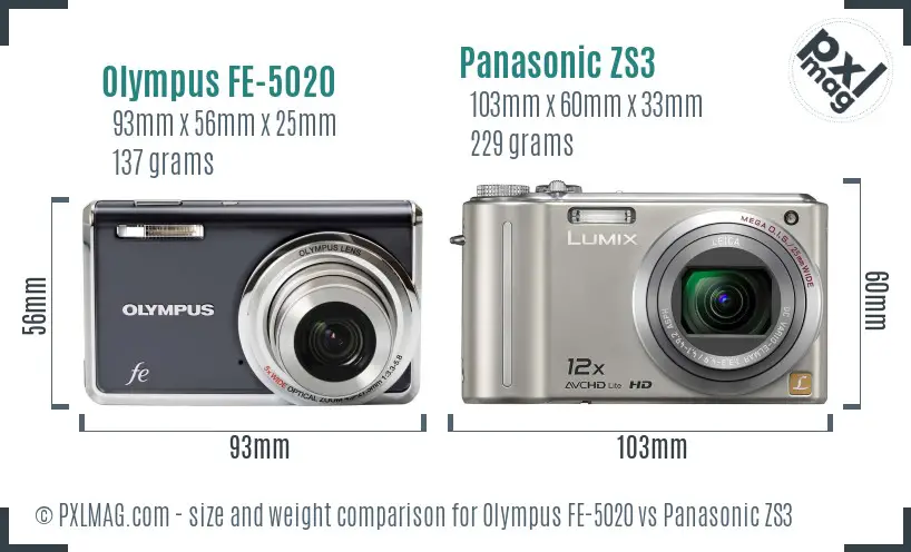 Olympus FE-5020 vs Panasonic ZS3 size comparison