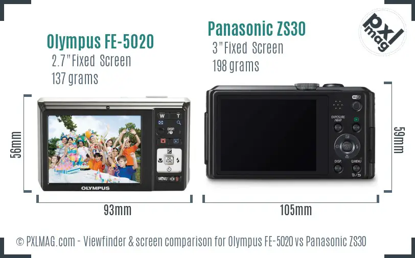 Olympus FE-5020 vs Panasonic ZS30 Screen and Viewfinder comparison