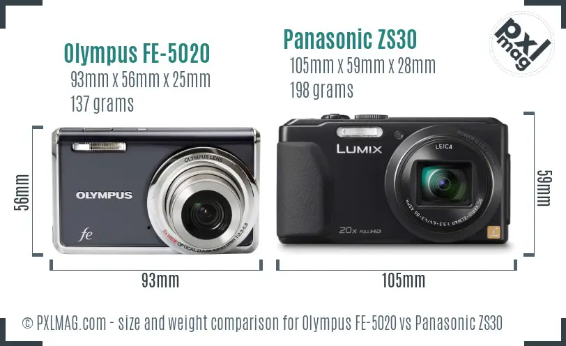 Olympus FE-5020 vs Panasonic ZS30 size comparison