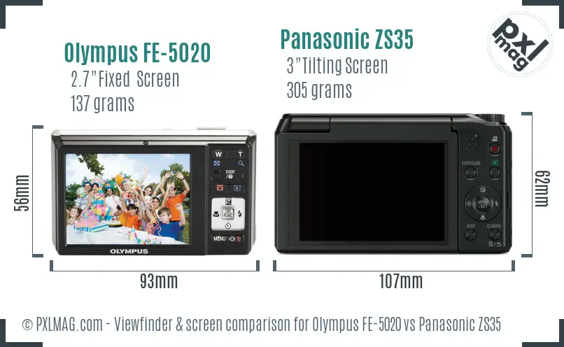 Olympus FE-5020 vs Panasonic ZS35 Screen and Viewfinder comparison