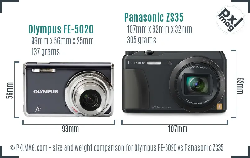 Olympus FE-5020 vs Panasonic ZS35 size comparison