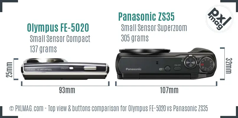 Olympus FE-5020 vs Panasonic ZS35 top view buttons comparison