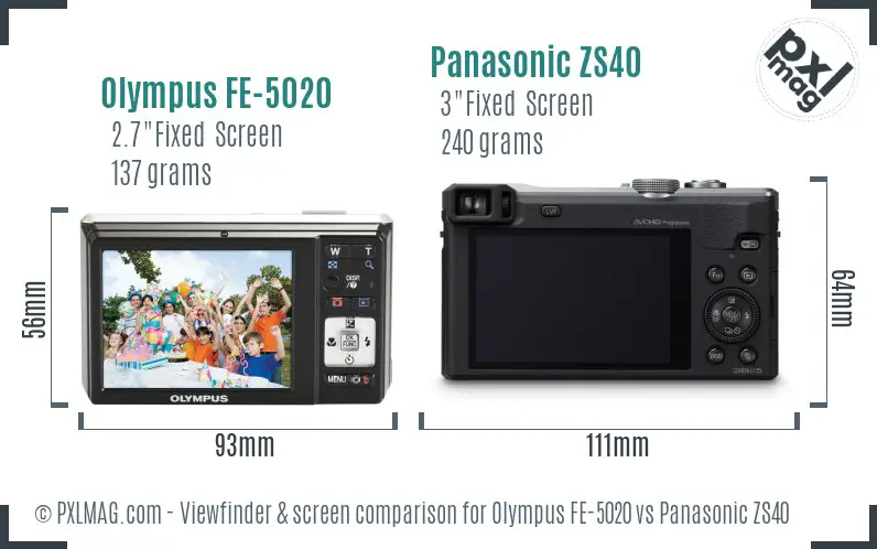 Olympus FE-5020 vs Panasonic ZS40 Screen and Viewfinder comparison