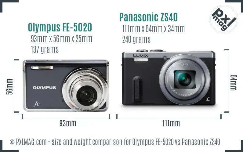 Olympus FE-5020 vs Panasonic ZS40 size comparison