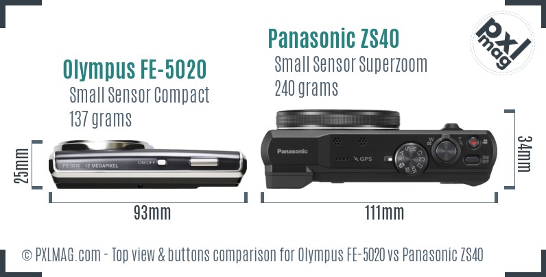 Olympus FE-5020 vs Panasonic ZS40 top view buttons comparison