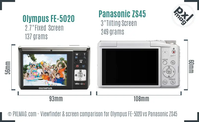 Olympus FE-5020 vs Panasonic ZS45 Screen and Viewfinder comparison