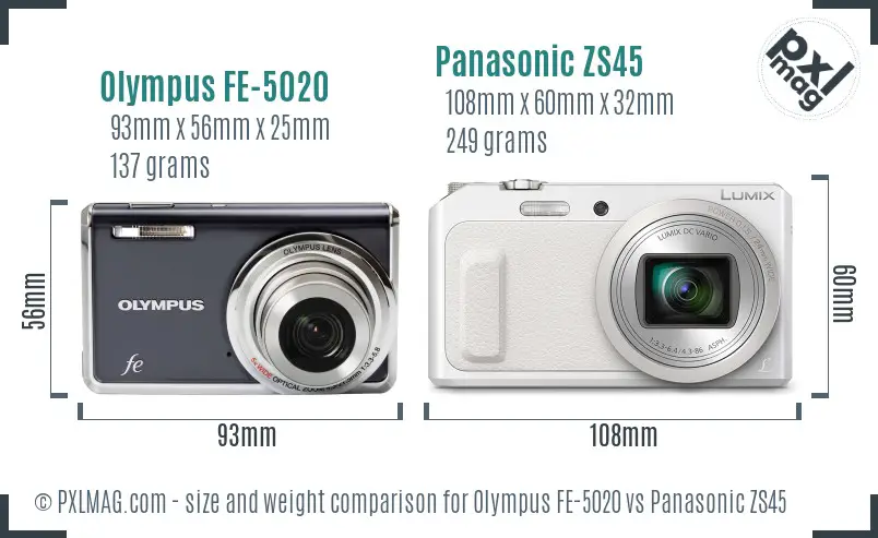 Olympus FE-5020 vs Panasonic ZS45 size comparison