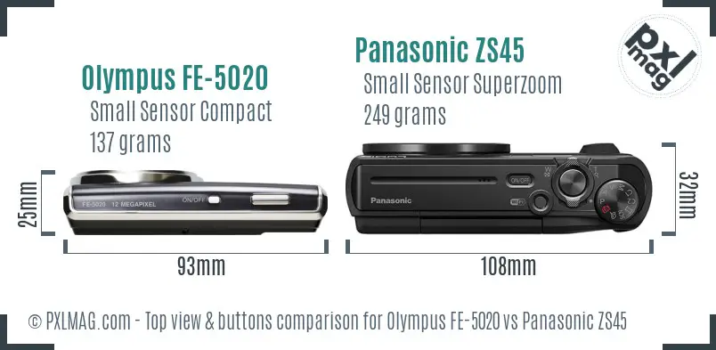Olympus FE-5020 vs Panasonic ZS45 top view buttons comparison