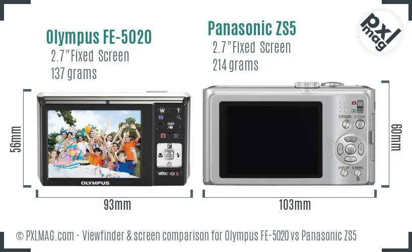 Olympus FE-5020 vs Panasonic ZS5 Screen and Viewfinder comparison
