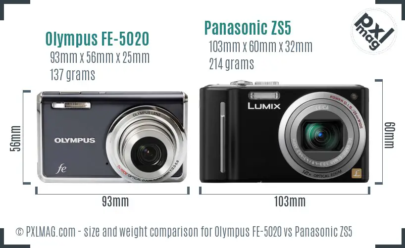 Olympus FE-5020 vs Panasonic ZS5 size comparison