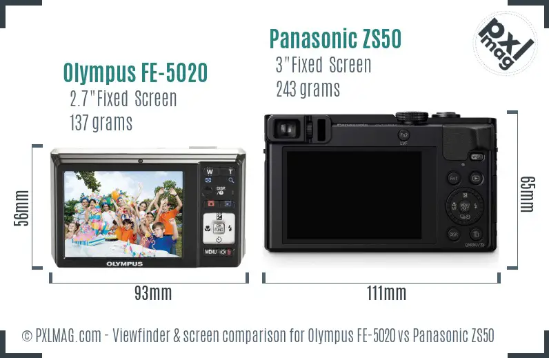 Olympus FE-5020 vs Panasonic ZS50 Screen and Viewfinder comparison