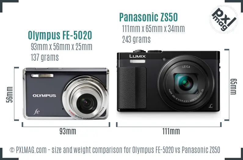 Olympus FE-5020 vs Panasonic ZS50 size comparison