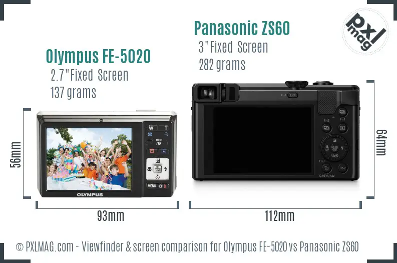 Olympus FE-5020 vs Panasonic ZS60 Screen and Viewfinder comparison