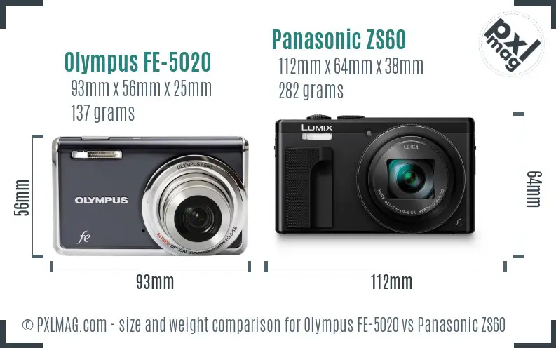 Olympus FE-5020 vs Panasonic ZS60 size comparison