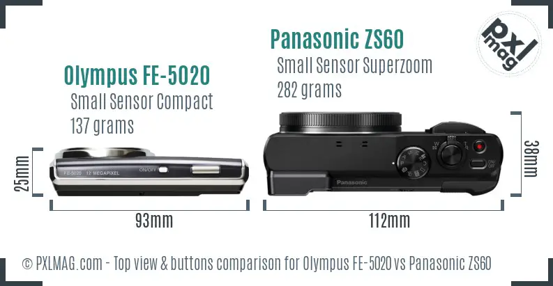 Olympus FE-5020 vs Panasonic ZS60 top view buttons comparison