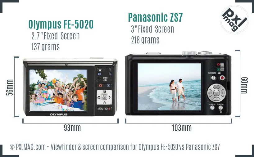 Olympus FE-5020 vs Panasonic ZS7 Screen and Viewfinder comparison