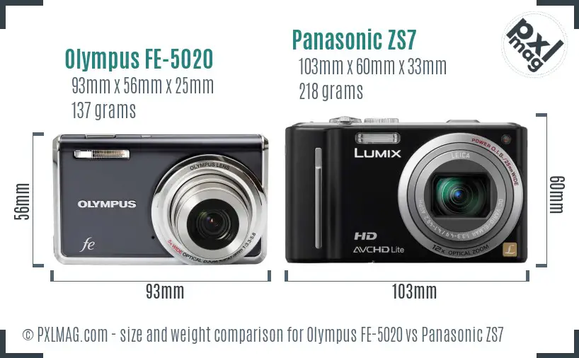 Olympus FE-5020 vs Panasonic ZS7 size comparison