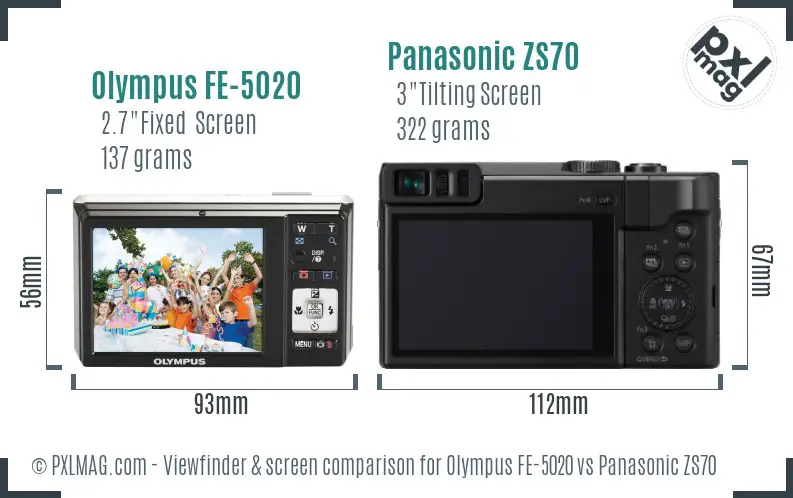Olympus FE-5020 vs Panasonic ZS70 Screen and Viewfinder comparison