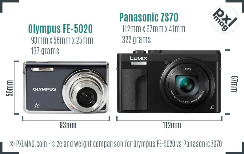 Olympus FE-5020 vs Panasonic ZS70 size comparison