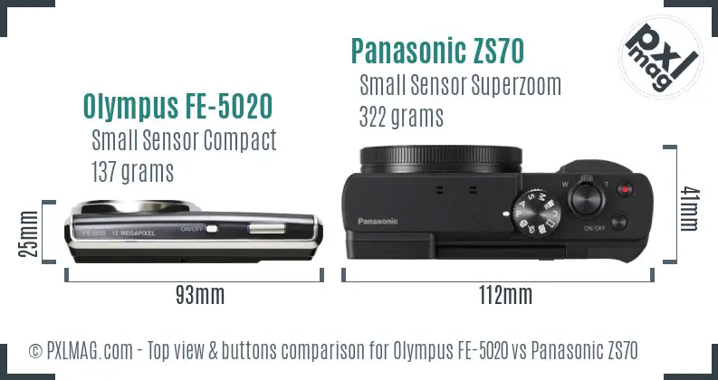 Olympus FE-5020 vs Panasonic ZS70 top view buttons comparison