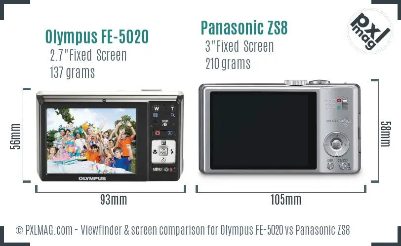 Olympus FE-5020 vs Panasonic ZS8 Screen and Viewfinder comparison