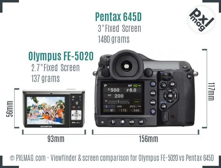 Olympus FE-5020 vs Pentax 645D Screen and Viewfinder comparison