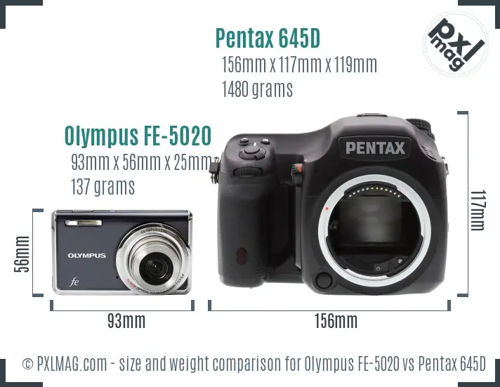 Olympus FE-5020 vs Pentax 645D size comparison