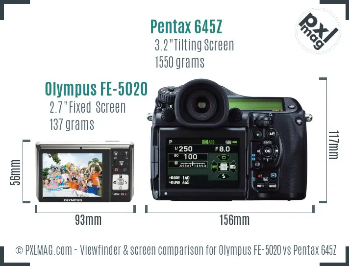 Olympus FE-5020 vs Pentax 645Z Screen and Viewfinder comparison