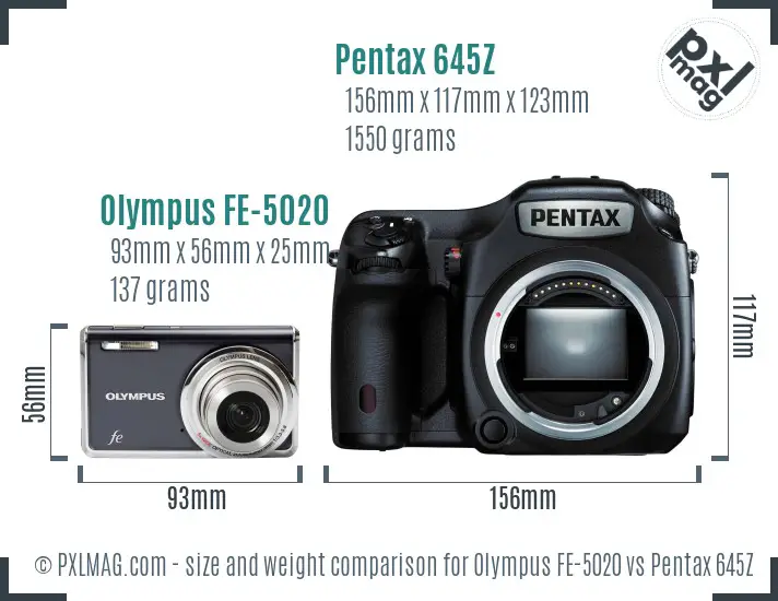 Olympus FE-5020 vs Pentax 645Z size comparison