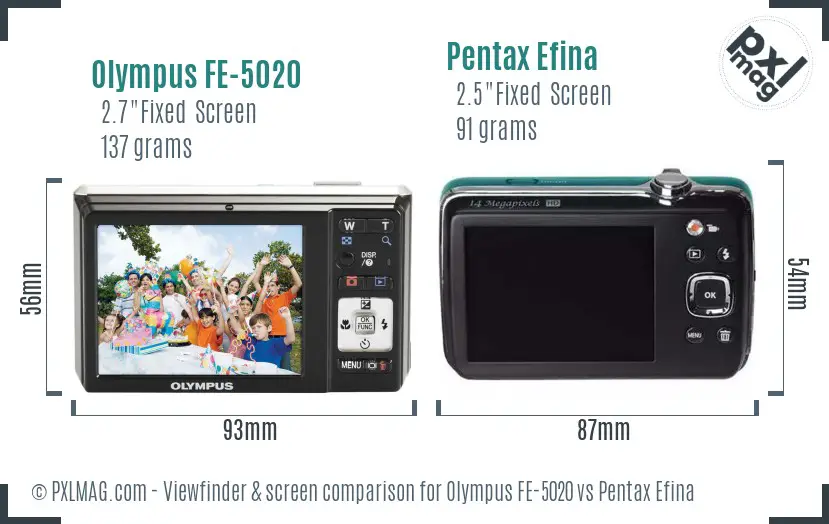 Olympus FE-5020 vs Pentax Efina Screen and Viewfinder comparison