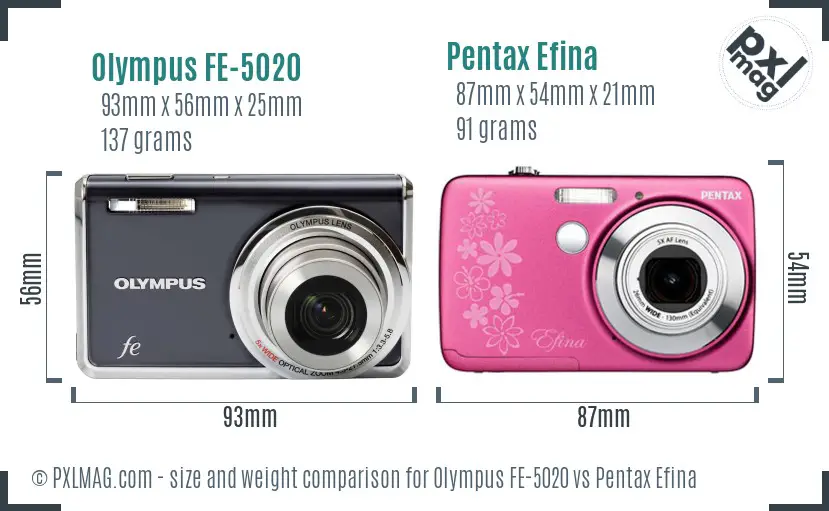 Olympus FE-5020 vs Pentax Efina size comparison