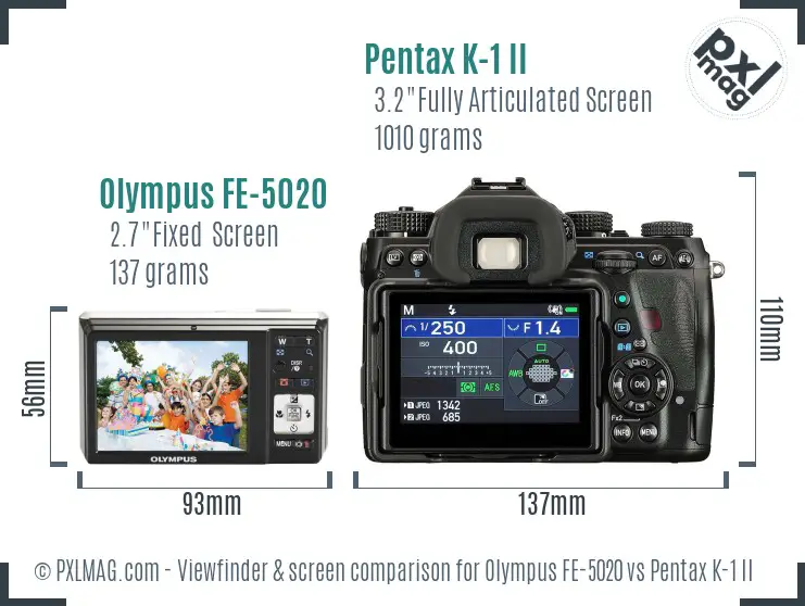 Olympus FE-5020 vs Pentax K-1 II Screen and Viewfinder comparison