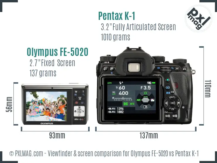 Olympus FE-5020 vs Pentax K-1 Screen and Viewfinder comparison