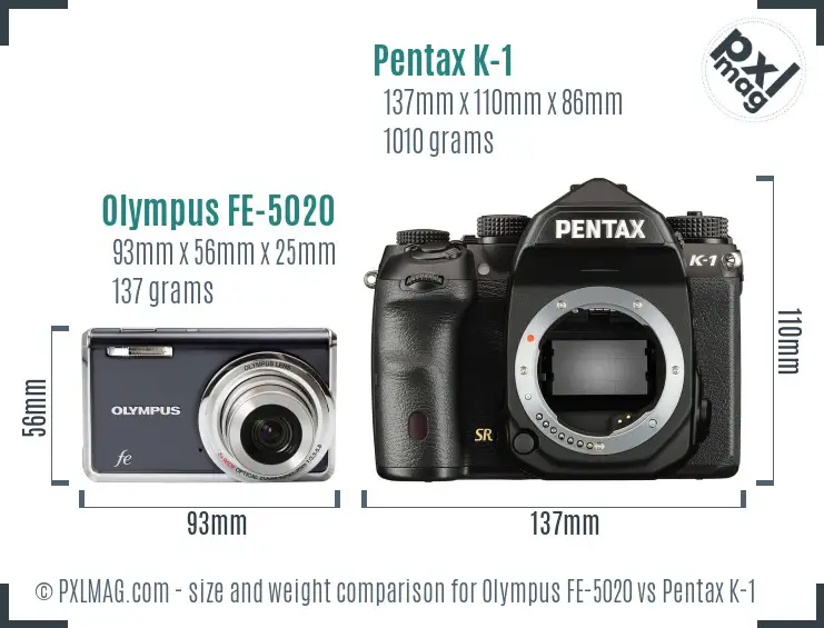 Olympus FE-5020 vs Pentax K-1 size comparison