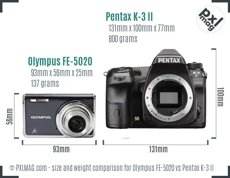 Olympus FE-5020 vs Pentax K-3 II size comparison