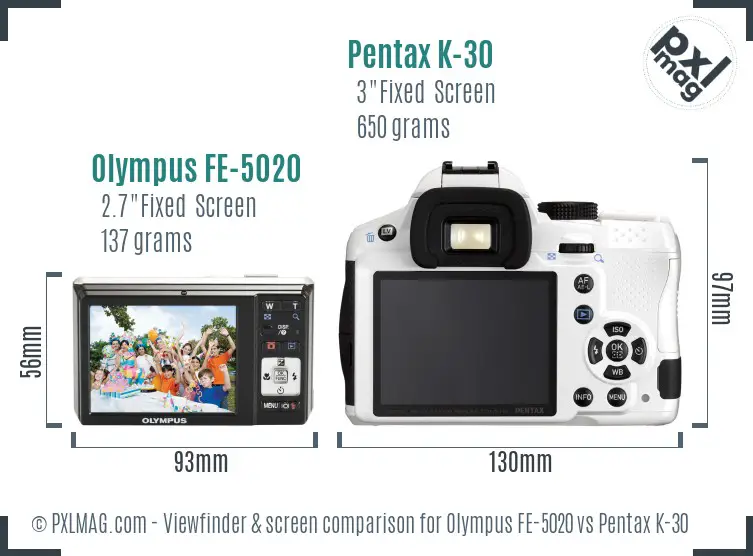 Olympus FE-5020 vs Pentax K-30 Screen and Viewfinder comparison