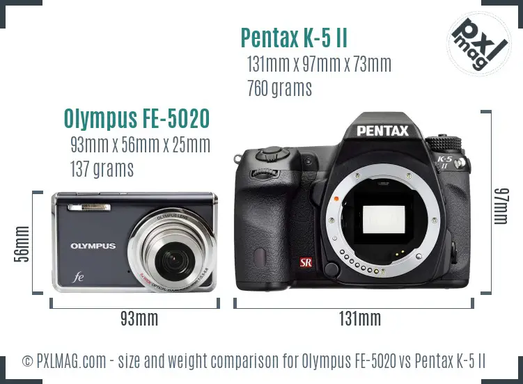 Olympus FE-5020 vs Pentax K-5 II size comparison