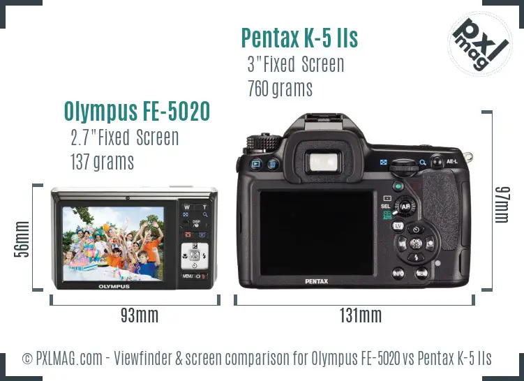 Olympus FE-5020 vs Pentax K-5 IIs Screen and Viewfinder comparison