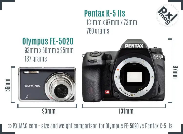Olympus FE-5020 vs Pentax K-5 IIs size comparison
