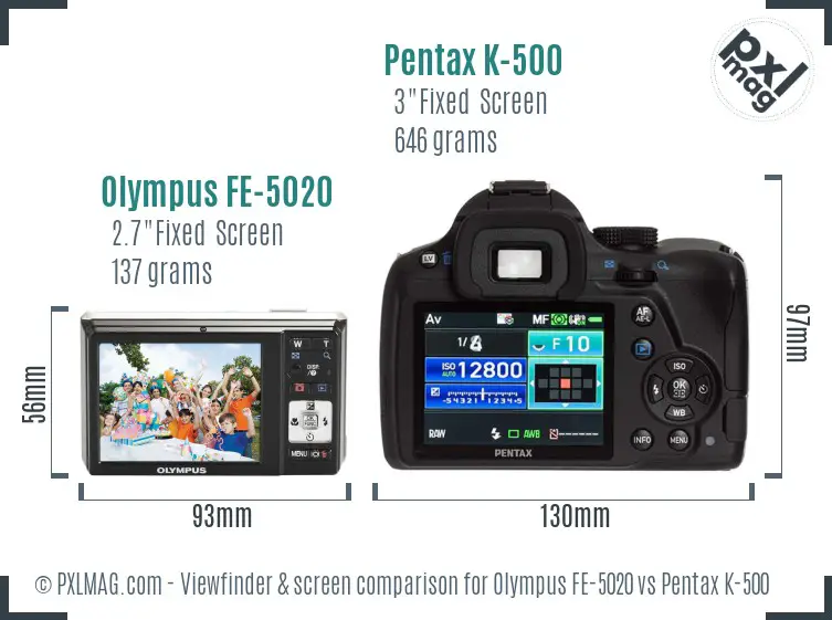 Olympus FE-5020 vs Pentax K-500 Screen and Viewfinder comparison