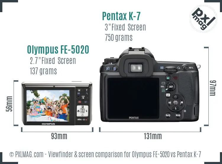 Olympus FE-5020 vs Pentax K-7 Screen and Viewfinder comparison