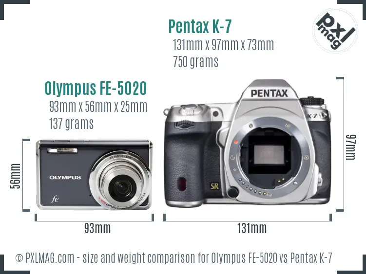 Olympus FE-5020 vs Pentax K-7 size comparison