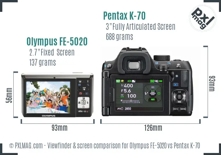 Olympus FE-5020 vs Pentax K-70 Screen and Viewfinder comparison