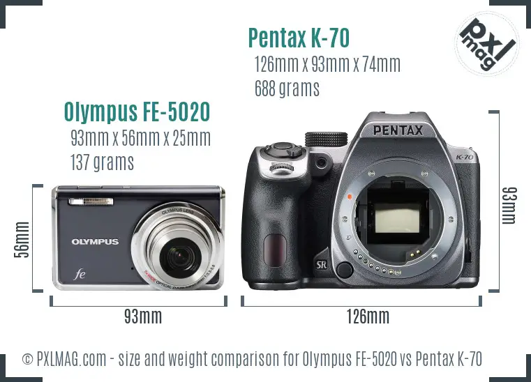 Olympus FE-5020 vs Pentax K-70 size comparison