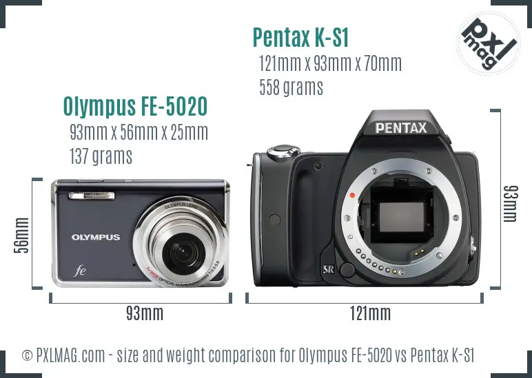 Olympus FE-5020 vs Pentax K-S1 size comparison